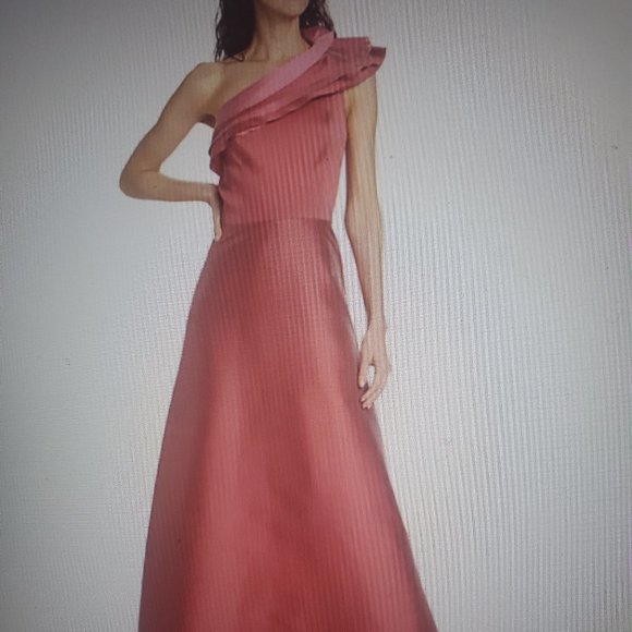 Teri Jon Ruffled One-Shoulder A-Line GownElegant Formal Evening Dress